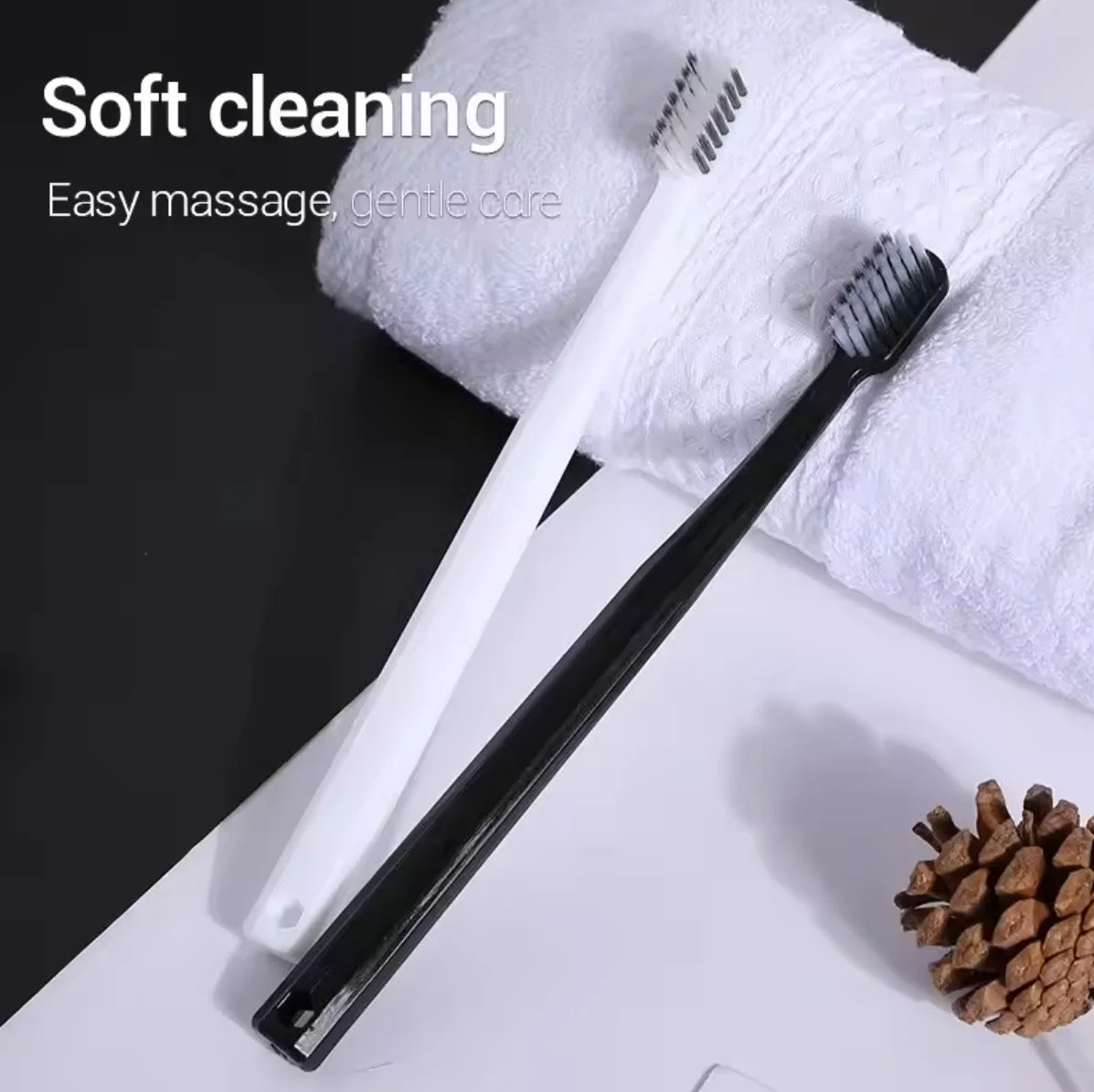 10PC Bamboo Charcoal Brush Silk Soft Bristle Toothbrushes, Black and White MEN'S AND WOMEN'S Adult Toothbrushes, Family Set