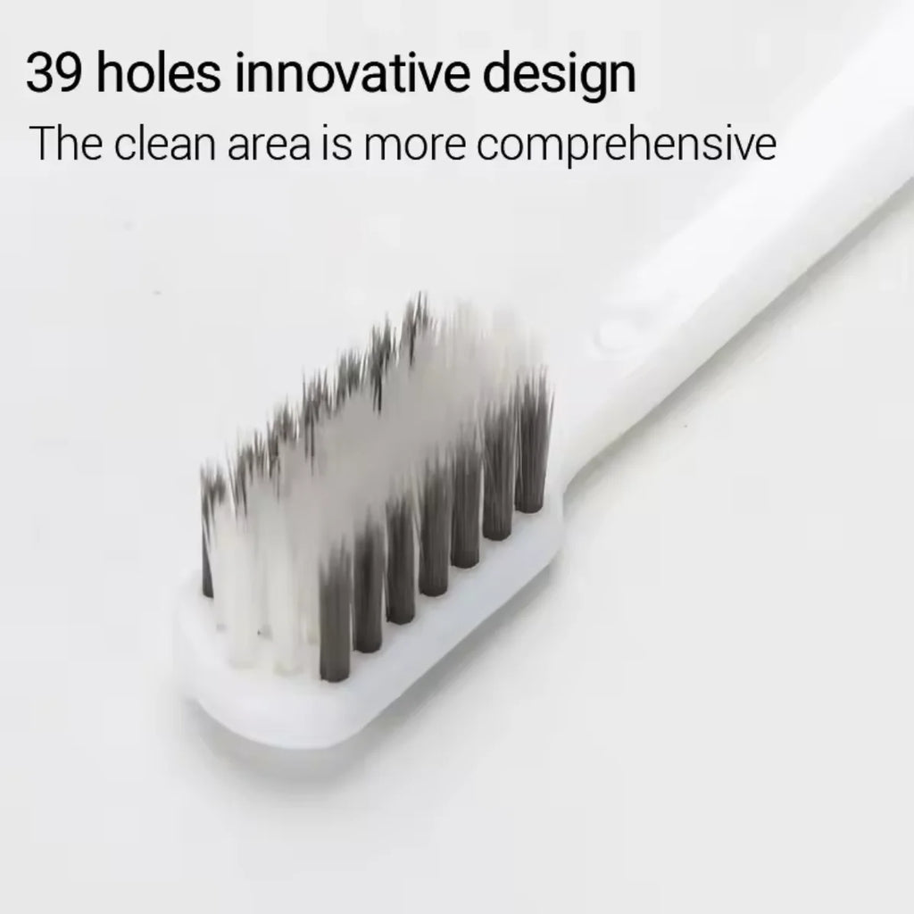 10PC Bamboo Charcoal Brush Silk Soft Bristle Toothbrushes, Black and White MEN'S AND WOMEN'S Adult Toothbrushes, Family Set