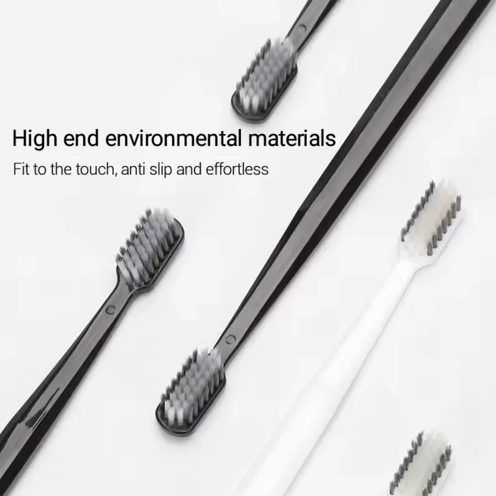 10PC Bamboo Charcoal Brush Silk Soft Bristle Toothbrushes, Black and White MEN'S AND WOMEN'S Adult Toothbrushes, Family Set
