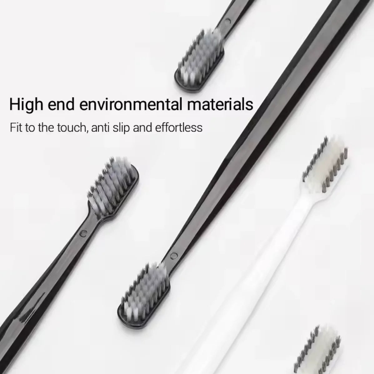 10PC Bamboo Charcoal Brush Silk Soft Bristle Toothbrushes, Black and White MEN'S AND WOMEN'S Adult Toothbrushes, Family Set